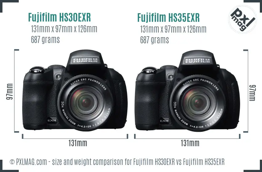 Fujifilm HS30EXR vs Fujifilm HS35EXR size comparison