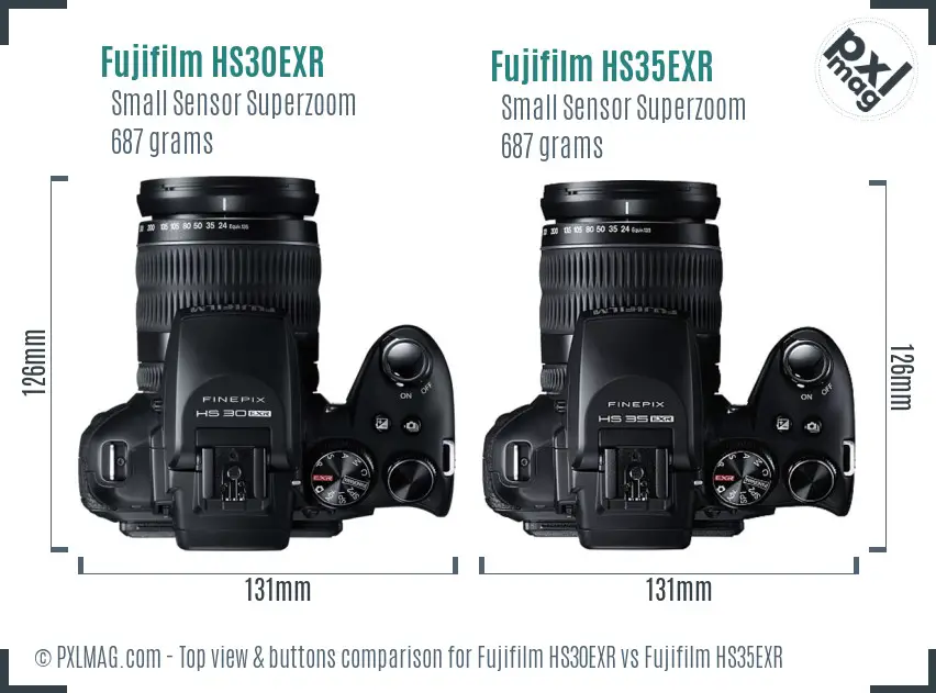 Fujifilm HS30EXR vs Fujifilm HS35EXR top view buttons comparison