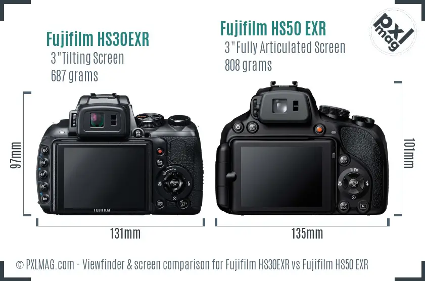 Fujifilm HS30EXR vs Fujifilm HS50 EXR Screen and Viewfinder comparison