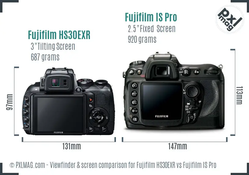 Fujifilm HS30EXR vs Fujifilm IS Pro Screen and Viewfinder comparison