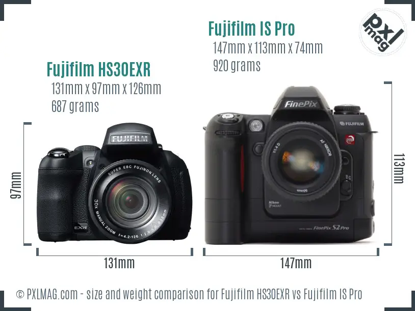 Fujifilm HS30EXR vs Fujifilm IS Pro size comparison