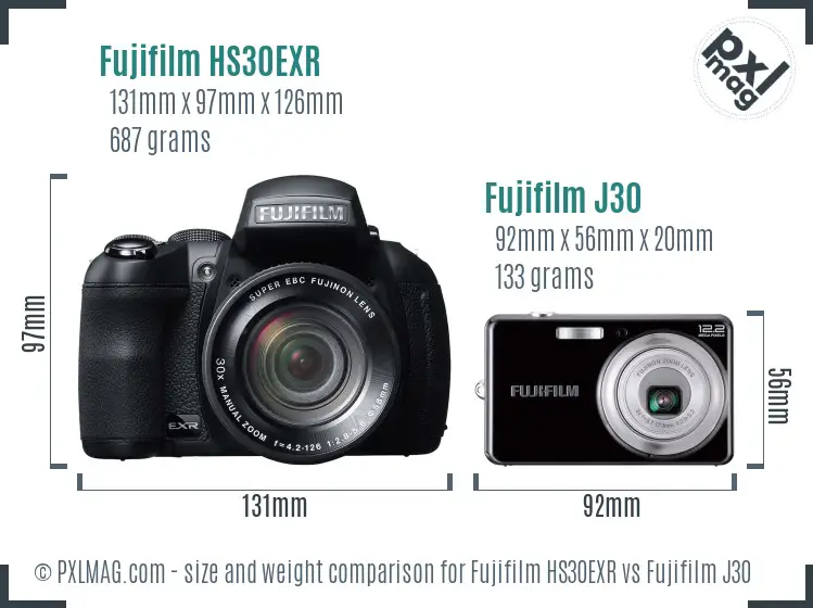 Fujifilm HS30EXR vs Fujifilm J30 size comparison Fujifilm HS30EXR vs Fujifilm J30 size comparison