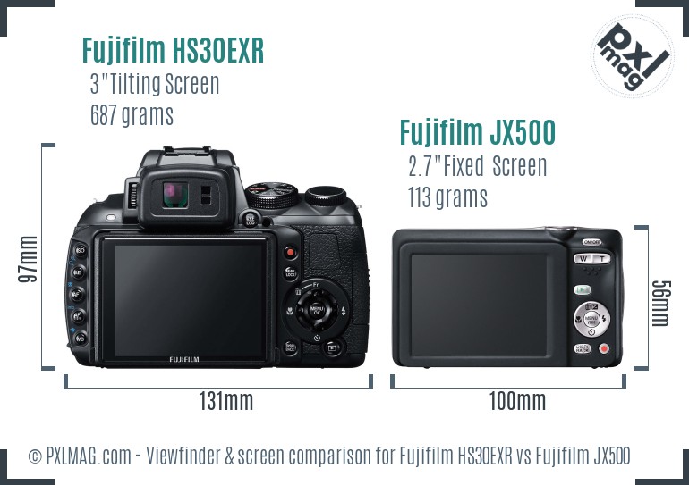 Fujifilm HS30EXR vs Fujifilm JX500 Screen and Viewfinder comparison