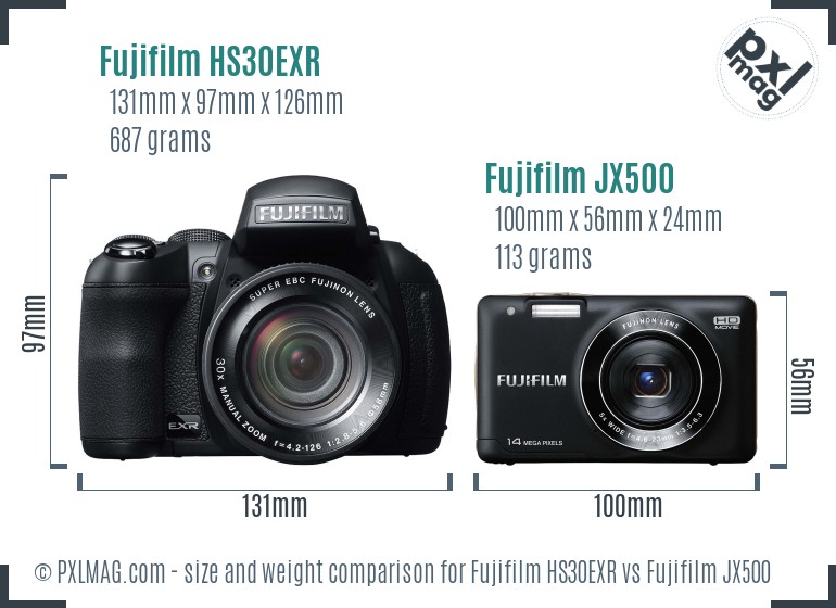 Fujifilm HS30EXR vs Fujifilm JX500 size comparison Fujifilm HS30EXR vs Fujifilm JX500 size comparison