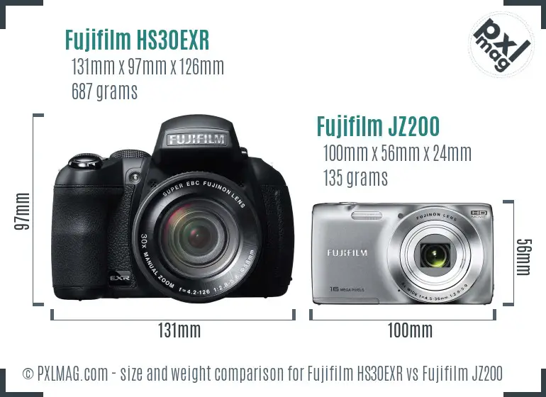 Fujifilm HS30EXR vs Fujifilm JZ200 size comparison Fujifilm HS30EXR vs Fujifilm JZ200 size comparison