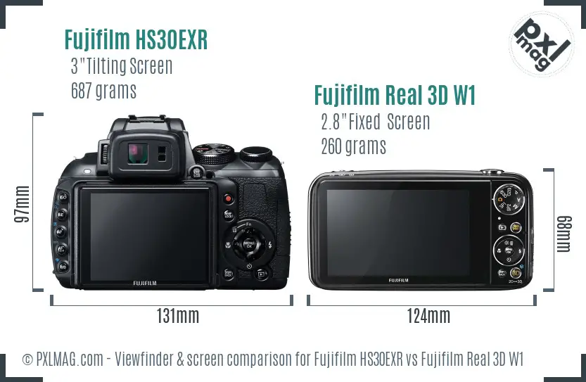 Fujifilm HS30EXR vs Fujifilm Real 3D W1 Screen and Viewfinder comparison