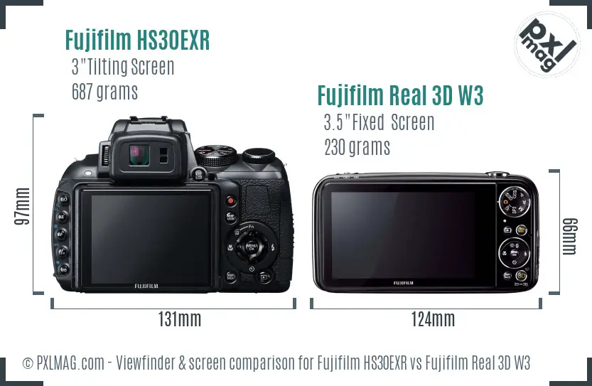 Fujifilm HS30EXR vs Fujifilm Real 3D W3 Screen and Viewfinder comparison