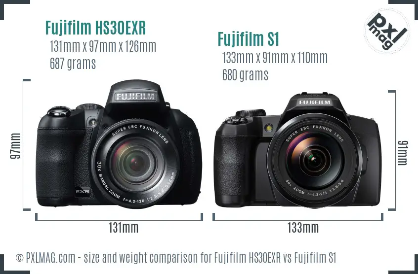 Fujifilm HS30EXR vs Fujifilm S1 size comparison