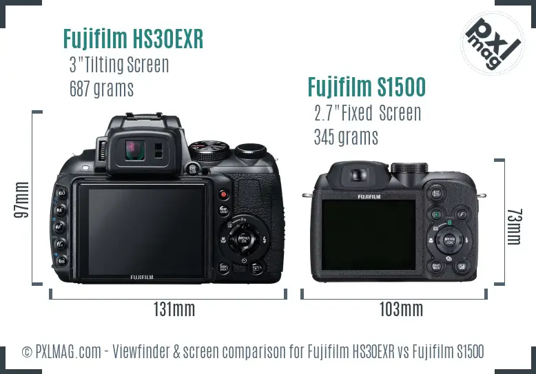 Fujifilm HS30EXR vs Fujifilm S1500 Screen and Viewfinder comparison