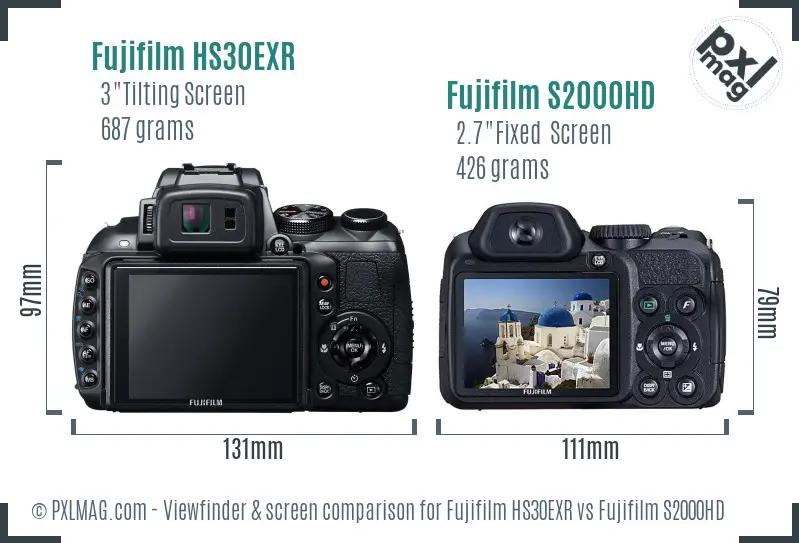 Fujifilm HS30EXR vs Fujifilm S2000HD Screen and Viewfinder comparison