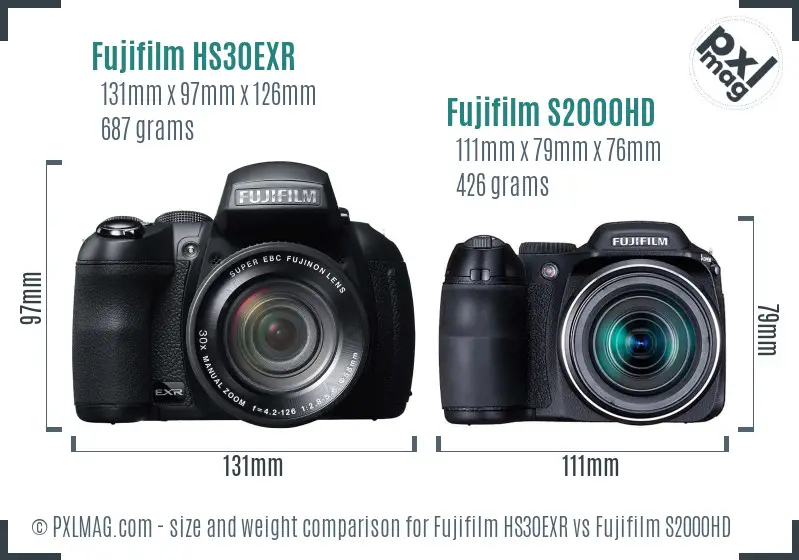 Fujifilm HS30EXR vs Fujifilm S2000HD size comparison