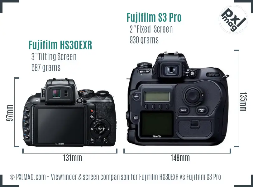 Fujifilm HS30EXR vs Fujifilm S3 Pro Screen and Viewfinder comparison