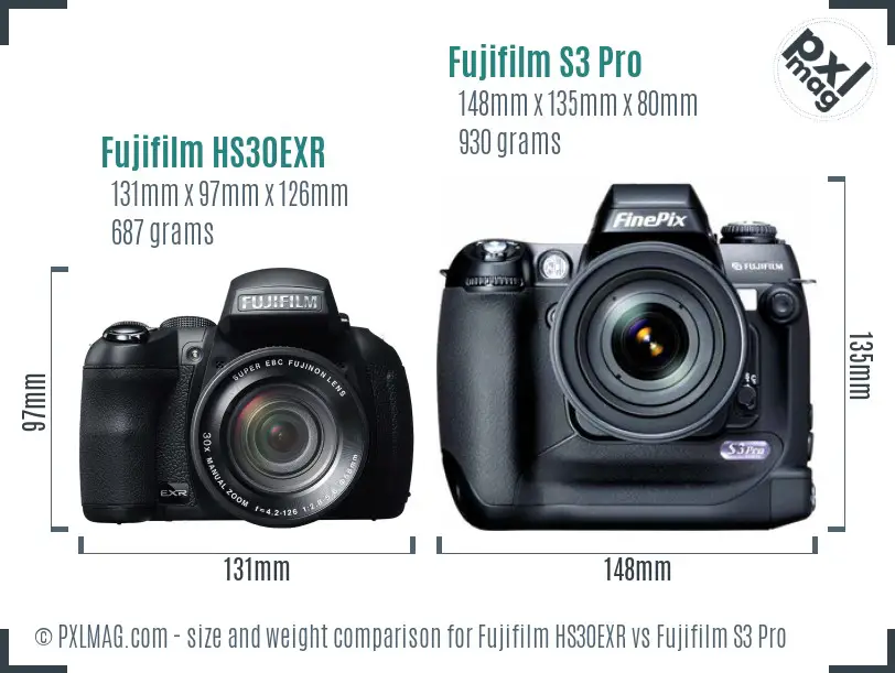 Fujifilm HS30EXR vs Fujifilm S3 Pro size comparison