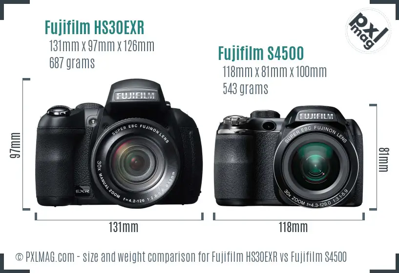 Fujifilm HS30EXR vs Fujifilm S4500 size comparison