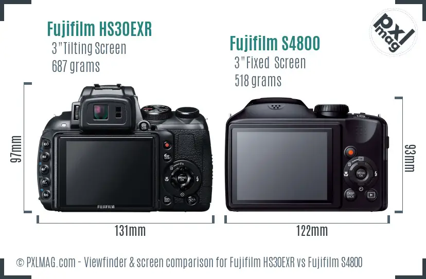 Fujifilm HS30EXR vs Fujifilm S4800 Screen and Viewfinder comparison