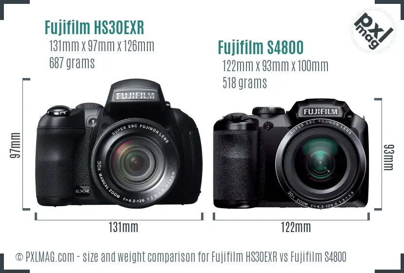 Fujifilm HS30EXR vs Fujifilm S4800 size comparison