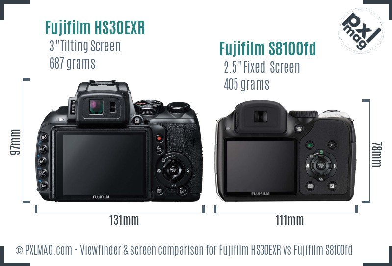Fujifilm HS30EXR vs Fujifilm S8100fd Screen and Viewfinder comparison