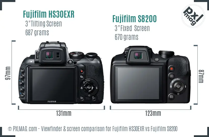Fujifilm HS30EXR vs Fujifilm S8200 Screen and Viewfinder comparison