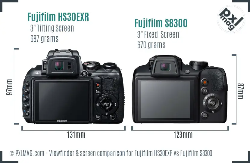 Fujifilm HS30EXR vs Fujifilm S8300 Screen and Viewfinder comparison