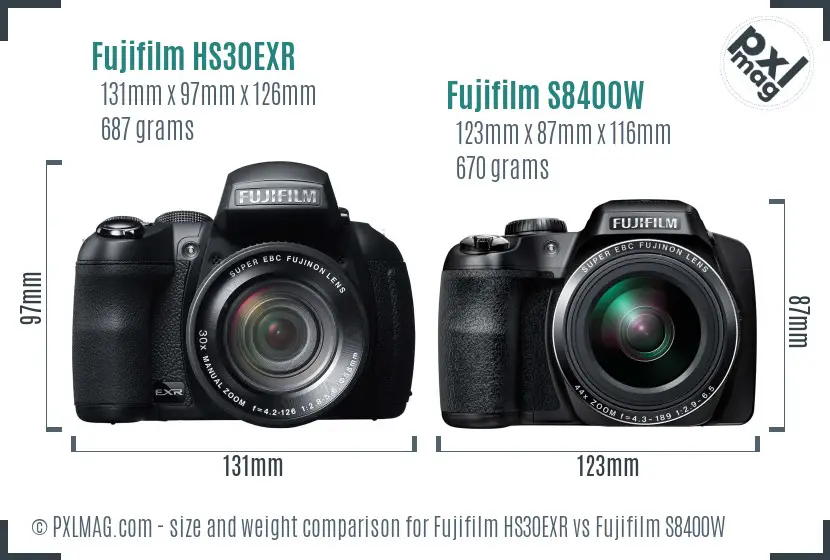 Fujifilm HS30EXR vs Fujifilm S8400W size comparison