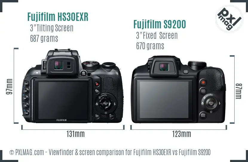 Fujifilm HS30EXR vs Fujifilm S9200 Screen and Viewfinder comparison