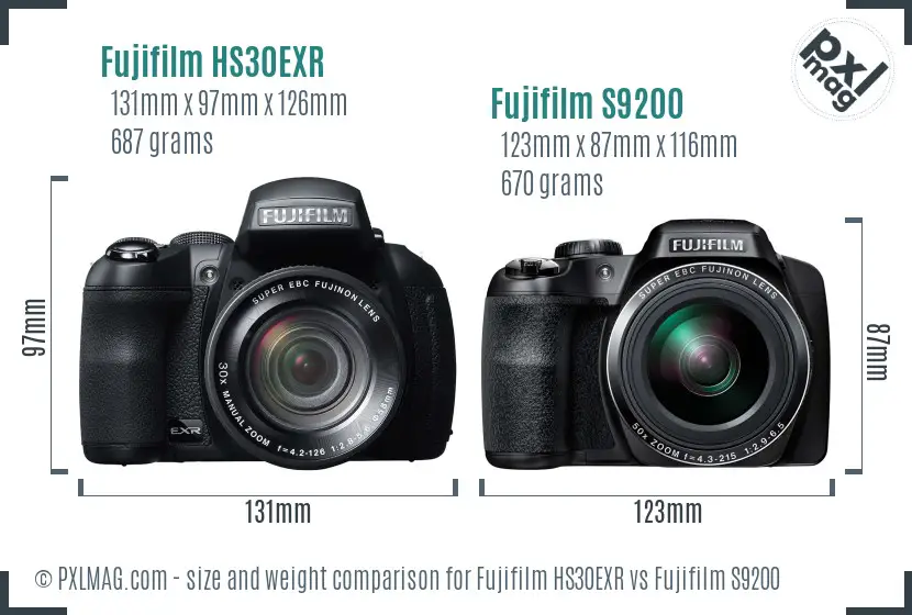 Fujifilm HS30EXR vs Fujifilm S9200 size comparison