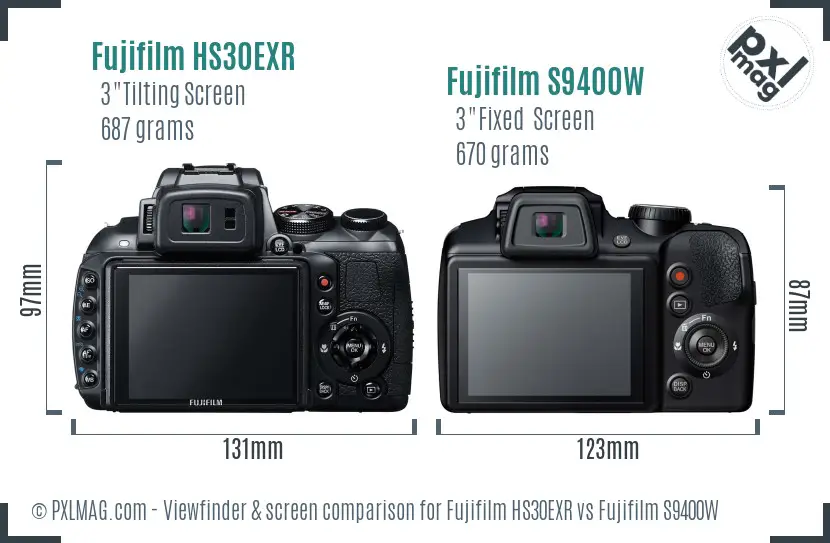 Fujifilm HS30EXR vs Fujifilm S9400W Screen and Viewfinder comparison