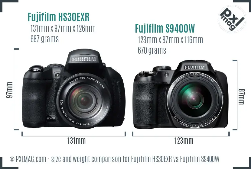 Fujifilm HS30EXR vs Fujifilm S9400W size comparison