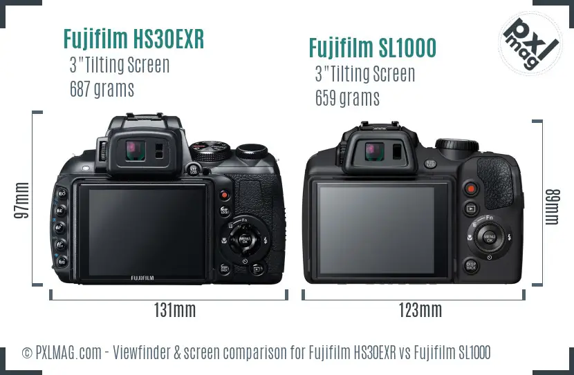 Fujifilm HS30EXR vs Fujifilm SL1000 Screen and Viewfinder comparison