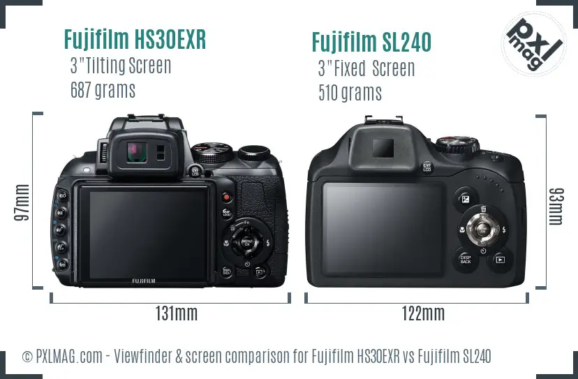 Fujifilm HS30EXR vs Fujifilm SL240 Screen and Viewfinder comparison