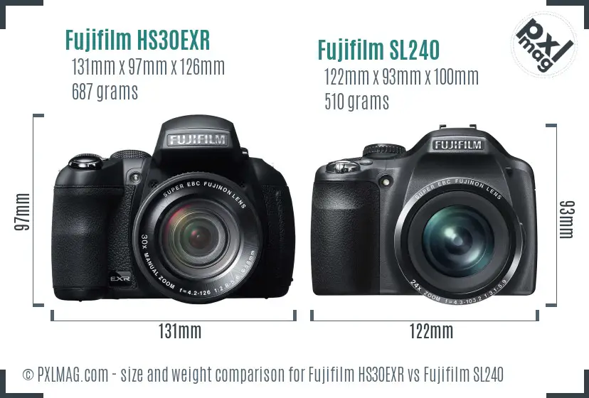 Fujifilm HS30EXR vs Fujifilm SL240 size comparison