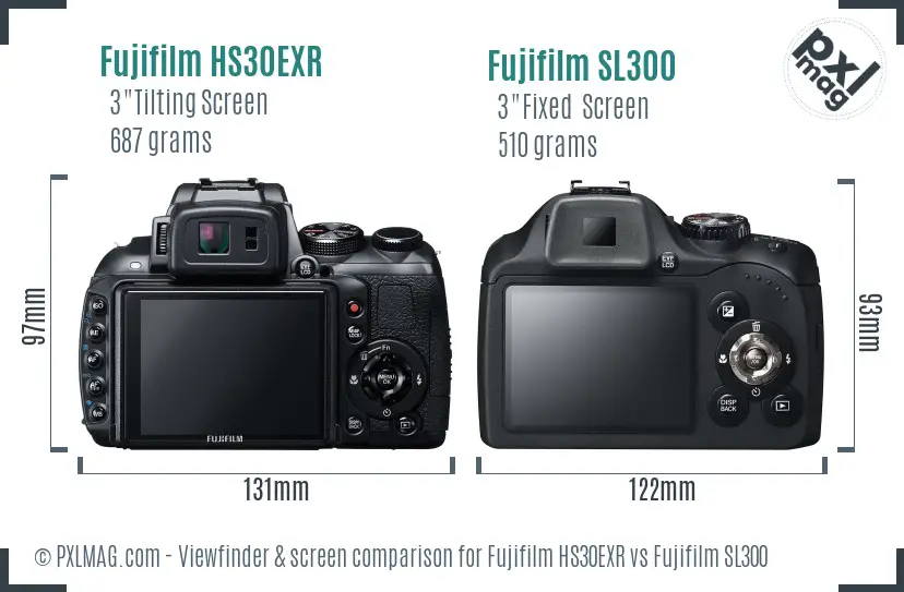 Fujifilm HS30EXR vs Fujifilm SL300 Screen and Viewfinder comparison Fujifilm HS30EXR vs Fujifilm SL300 Screen and Viewfinder comparison