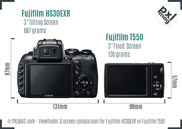 Fujifilm HS30EXR vs Fujifilm T550 Screen and Viewfinder comparison