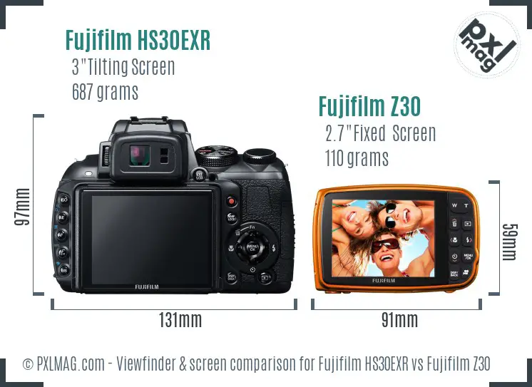 Fujifilm HS30EXR vs Fujifilm Z30 Screen and Viewfinder comparison