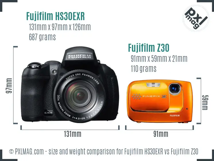 Fujifilm HS30EXR vs Fujifilm Z30 size comparison