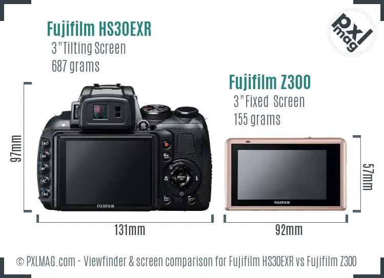 Fujifilm HS30EXR vs Fujifilm Z300 Screen and Viewfinder comparison