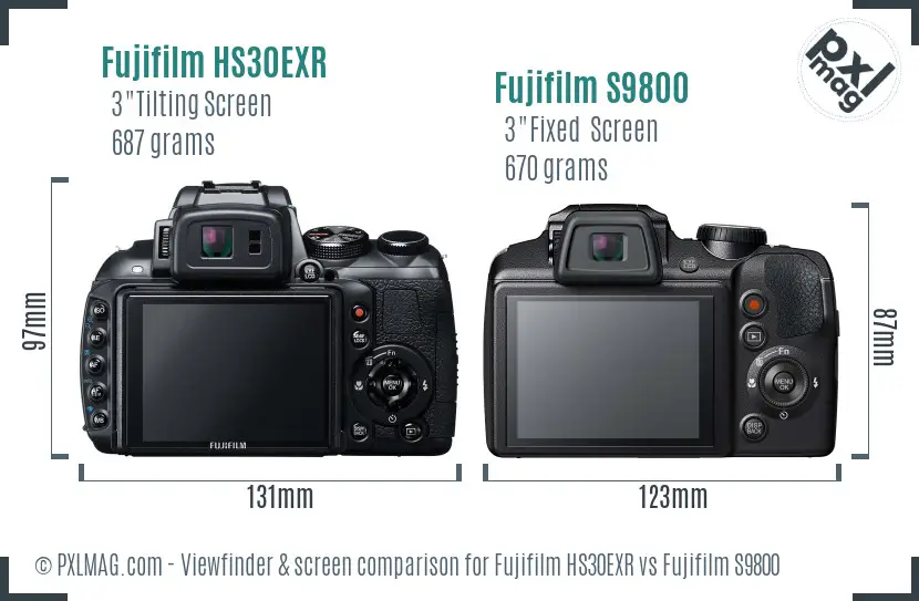 Fujifilm HS30EXR vs Fujifilm S9800 Screen and Viewfinder comparison
