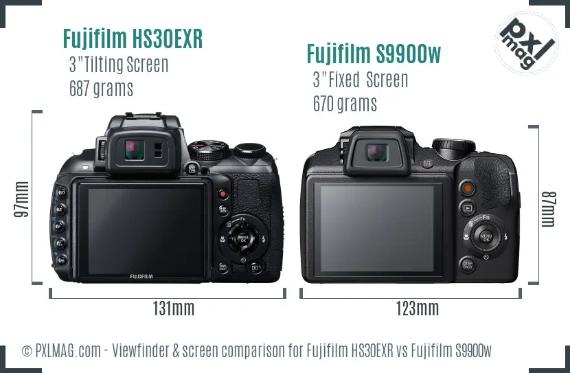 Fujifilm HS30EXR vs Fujifilm S9900w Screen and Viewfinder comparison
