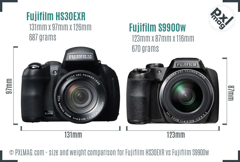 Fujifilm HS30EXR vs Fujifilm S9900w size comparison