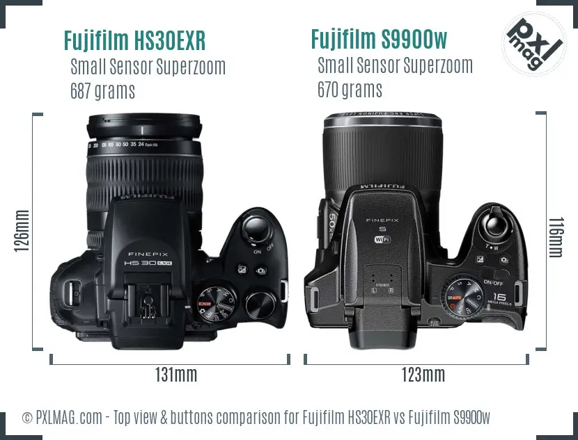 Fujifilm HS30EXR vs Fujifilm S9900w top view buttons comparison