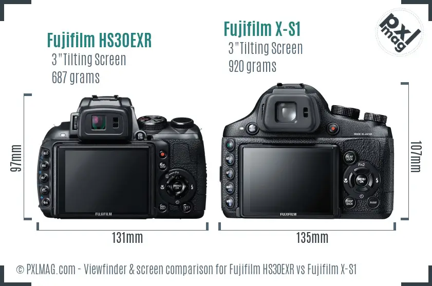 Fujifilm HS30EXR vs Fujifilm X-S1 Screen and Viewfinder comparison