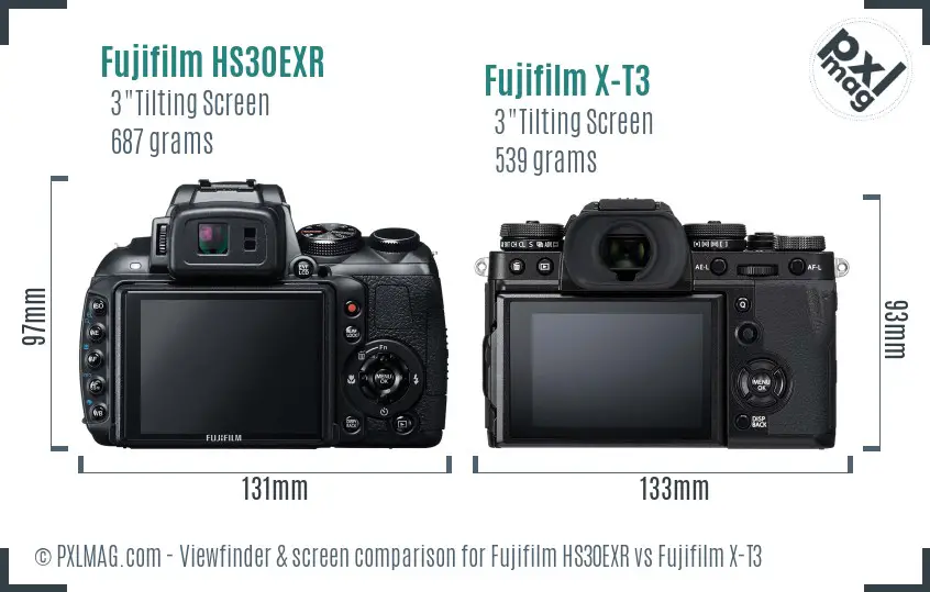 Fujifilm HS30EXR vs Fujifilm X-T3 Screen and Viewfinder comparison