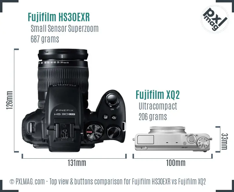 Fujifilm HS30EXR vs Fujifilm XQ2 top view buttons comparison