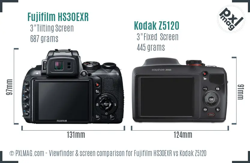 Fujifilm HS30EXR vs Kodak Z5120 Screen and Viewfinder comparison