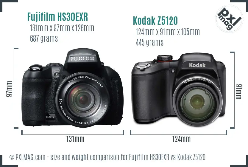 Fujifilm HS30EXR vs Kodak Z5120 size comparison