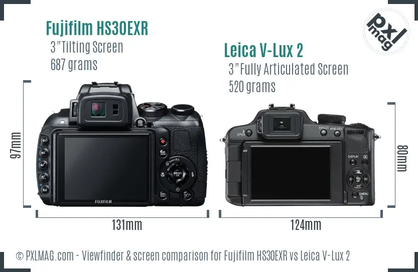 Fujifilm HS30EXR vs Leica V-Lux 2 Screen and Viewfinder comparison