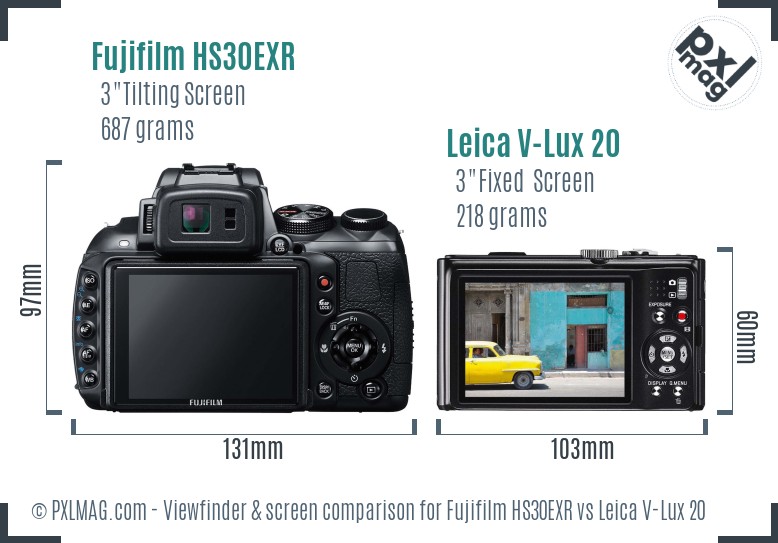 Fujifilm HS30EXR vs Leica V-Lux 20 Screen and Viewfinder comparison