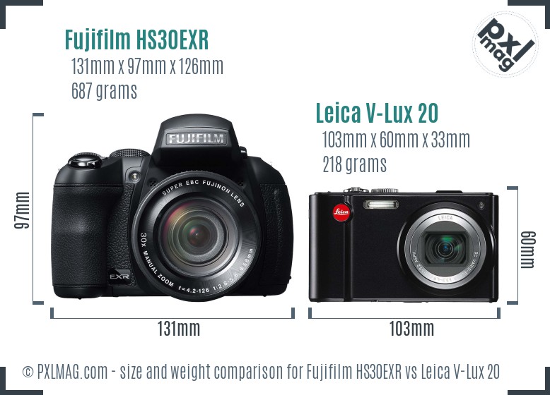 Fujifilm HS30EXR vs Leica V-Lux 20 size comparison
