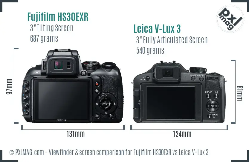 Fujifilm HS30EXR vs Leica V-Lux 3 Screen and Viewfinder comparison