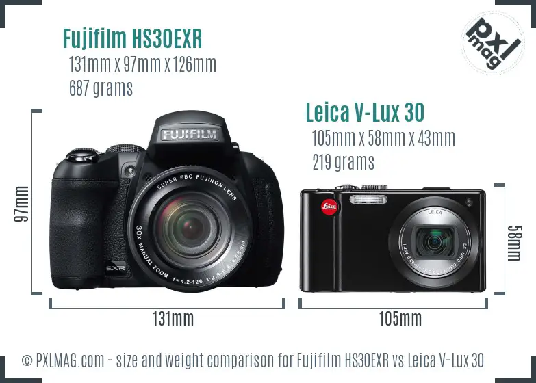 Fujifilm HS30EXR vs Leica V-Lux 30 size comparison